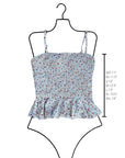 Amelia Top | Shirred White Floral Peplum Tankini Top