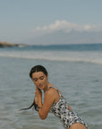Modest Floral B&W One Piece Swimsuit