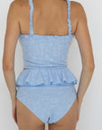 Azure High Waisted Bottoms | Light Blue Ruffle High Waist Swim Bottoms