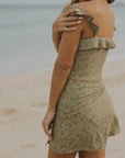 Off the shoulder green floral modest bikini top