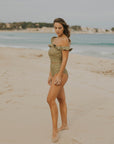 Modest high waisted green floral bikini bottoms