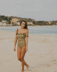 Cute feminine green floral modest bikini set