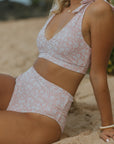 V Neck high waisted floral bikini