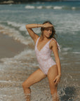 Feminine Cute One Piece Swimsuit with V Neck