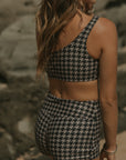 Houndstooth Print Bikini with High Waisted Swim shorts