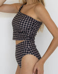 Bristol High Waisted Bottoms | Black & Cream Houndstooth Full Coverage Bikini Bottoms