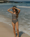 Modest One shoulder high waisted tankini