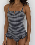 Caroline One Piece | Gingham Ruffle Swimsuit with Notch Neck
