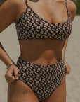 Chloe High Waisted Bottoms | Brown Dainty Floral Full Coverage Bottoms