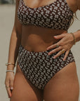 Chloe High Waisted Bottoms | Brown Dainty Floral Full Coverage Bottoms