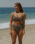 Chloe Bikini Top | Scoop Neck Brown Floral Bikini Top