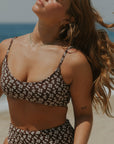 Chloe Bikini Top | Scoop Neck Brown Floral Bikini Top