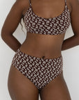 Chloe High Waisted Bottoms | Brown Dainty Floral Full Coverage Bottoms