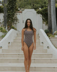 Chloe One Piece Swimsuit | Scoop Neck Brown Floral Modest One Piece