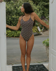 Chloe One Piece Swimsuit | Scoop Neck Brown Floral Modest One Piece