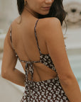 Chloe One Piece Swimsuit | Scoop Neck Brown Floral Modest One Piece