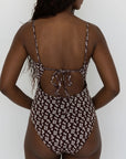 Chloe One Piece Swimsuit | Scoop Neck Brown Floral Modest One Piece