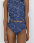 Cobalt High Waisted Bottoms | Blue Floral Modest Swim Bottoms