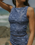 Cobalt Top | Blue High Neck Floral Full Coverage Tankini Top