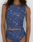 Cobalt Top | Blue High Neck Floral Full Coverage Tankini Top