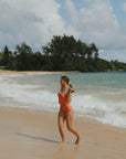 Coral High Waisted Shorts | Ribbed Women's Boy Short Swim Bottoms