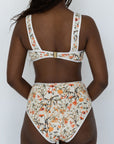 Costa Bikini Top | Wildflower Print Swim Top with White Trim