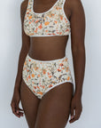 Costa High Waisted Bottoms | Neutral Wildflower Print Bikini Bottoms