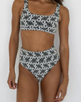 Daisy High Waisted Bottoms | Textured Floral Retro Bikini Bottoms
