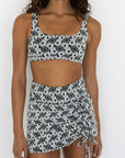 Daisy Swim Skirt | Floral Asymmetric Drawstring Swim Skirt