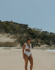 Eleanor Bikini Top | Polka Dot V-Neck Tie Front Bikini Top