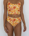 Flora High Waisted Bottoms | Orange Retro Floral Swim Bottoms