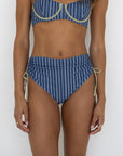 Harbor High Waisted Bottoms | Retro Striped Blue Green Full Coverage Swim Bottoms