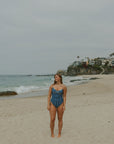 Harbor High Waisted Bottoms | Retro Striped Blue Green Full Coverage Swim Bottoms