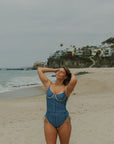 Harbor Tankini Top | Blue Green Retro Striped Underwire Modest Tankini Top
