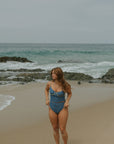 Harbor Tankini Top | Blue Green Retro Striped Underwire Modest Tankini Top