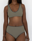 Haze Bikini Top | Ribbed Olive Green V Neck Swim Top