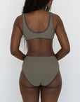 Haze High Waisted Bottoms | Ribbed Olive Green Bikini Bottoms