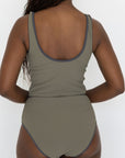 Haze Top | Ribbed Olive Green V Neck Modest Swim Top