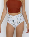 Jasmine High Waisted Bottoms | White Floral Bikini Bottoms