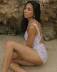 June Bodysuit | Floral Square Neck Swim Bodysuit with Shorts
