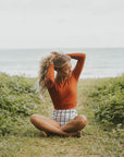 Surfing cute full coverage long sleeved rust orange bikini set