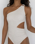Lucia One Piece Swimsuit | One Shoulder Textured Beige Swimsuit for Women