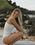 Floral Textured Beige One Piece Swimsuit