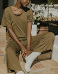 Stretchy and adjustable green pajama pant for women.