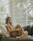 Stretchy and adjustable brown pajama pant for women.