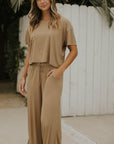Stretchy and adjustable brown pajama pant for women.