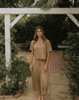 Brown bamboo matching sleepwear set for women.