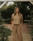 Brown bamboo matching sleepwear set for women.