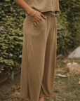 Brown bamboo matching sleepwear set for women.