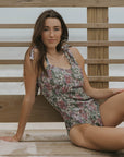 smocked pink and purple floral one piece swimsuit for women modest
